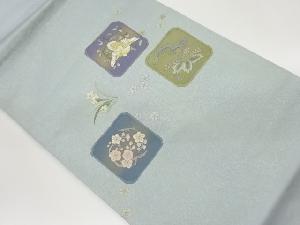 四角に花鳥・梅模様刺繍名古屋帯
